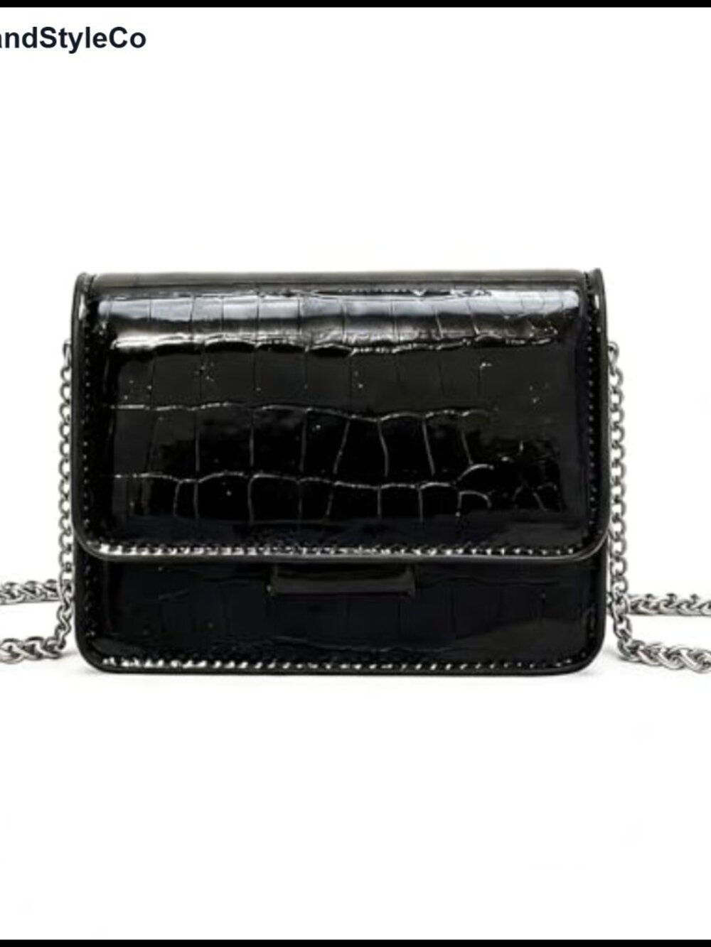 Mini Crossbody Bag Patent Leather Crocodile Clutch Silver Chain Strap